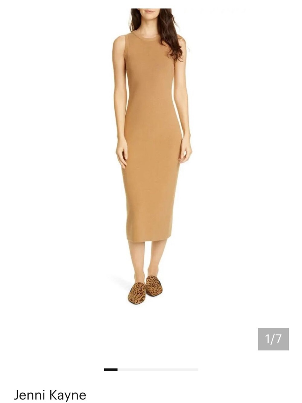 Jenni Kayne Sleeveless Cotton & Cashmere Blend Camel Ribbed Tank Midi Dress flaw